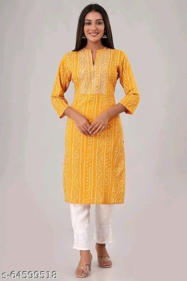 Diya Creation Women Embroidered Straight Kurta(Yellow)