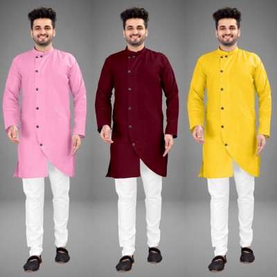 DIAMOND CLUSTER Men Self Design Trail Cut Kurta(Multicolor)