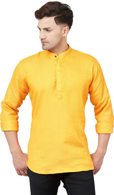 AEW DESIGNS Men Solid Straight Kurta(Yellow)