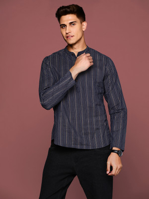 Indo Era Men Printed Straight Kurta(Dark Blue)