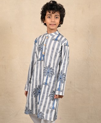 anthrilo Boys Striped Straight Kurta(Grey)