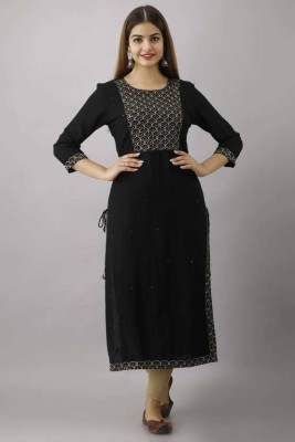 Priyalifashoin Women Embroidered A-line Kurta(Black)