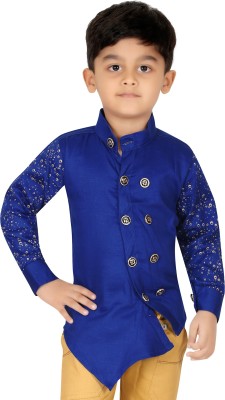 XBOYZ Boys Printed Asymmetric Kurta(Blue)