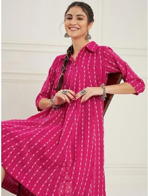 RILAKE Women Printed Anarkali Kurta(Pink)