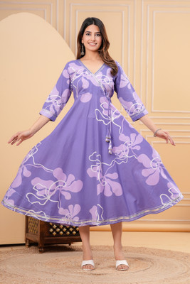 ARYAN TEXTILES Women Printed Anarkali Kurta(Purple)
