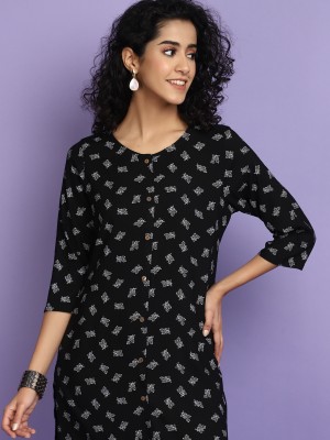 V-MART Women Printed A-line Kurta(Black, White)