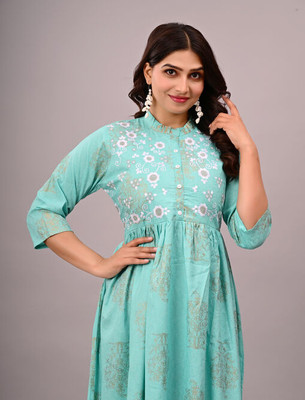 mk creation Women Printed Anarkali Kurta(Blue)
