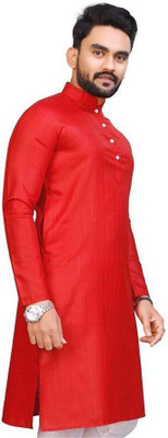 Krudha Men Solid Straight Kurta(Red)