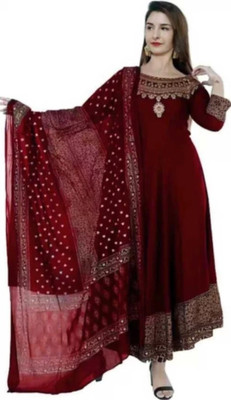 dimonsher Women Printed Anarkali Kurta(Maroon)