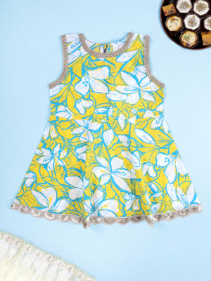 KiddoPanti Girls Printed A-line Kurta(Multicolor)