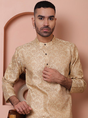 ANOUK Men Printed Straight Kurta(Gold)