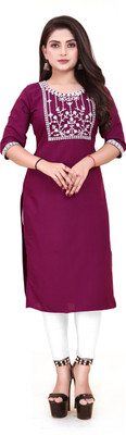 AKK Enterprise Women Embroidered A-line Kurta(Purple)