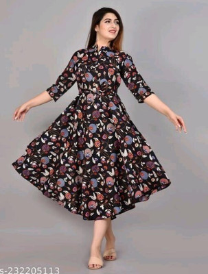 HOC's Women Embroidered Anarkali Kurta(Brown)