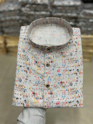 FOXDX Men Printed Straight Kurta(White)