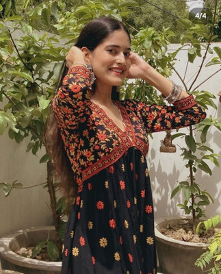 HouseOfCommon Women Printed Anarkali Kurta(Black)