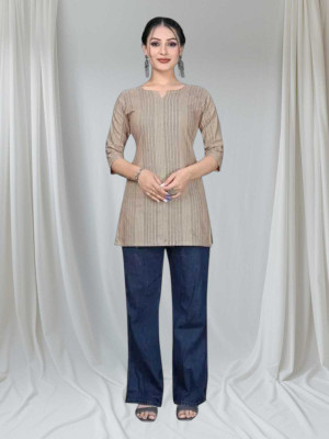 Suhani Fashionq Women Printed Flared Kurta(Grey)