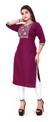 TITHIGARMENTS Women Embroidered A-line Kurta(Purple)