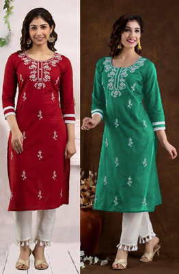 SISTO Women Embroidered Straight Kurta(Multicolor)