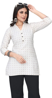 RUDRA TIMES Women Self Design A-line Kurta(White, Purple)