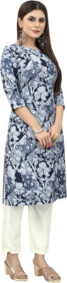 HouseOfCommon Women Self Design Straight Kurta(Blue)