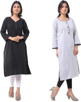 DESHBANDHU DBK Women Solid Straight Kurta(Black, Grey)