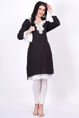 Madhoo Women Solid A-line Kurta(Dark Blue)