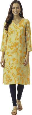 Swaroopi Women Printed A-line Kurta(Yellow)