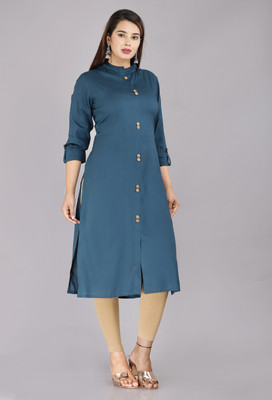 Yaduka Women Solid Straight Kurta(Blue)