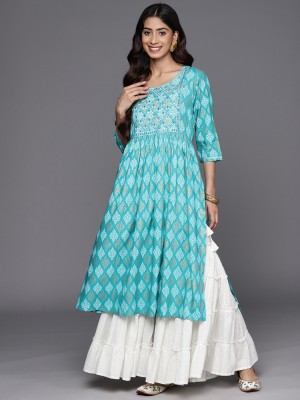 LIBAS Women Printed A-line Kurta(Blue)