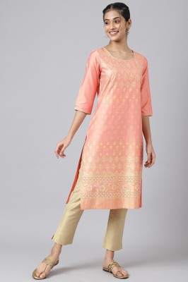 Aurelia Women Geometric Print Straight Kurta(Orange)