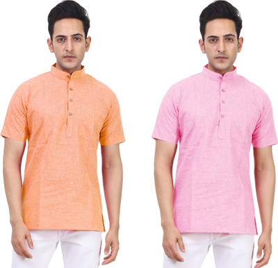 Kavita Fasion Men Printed Straight Kurta(Pink, Orange)