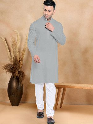 Fahionfricks Men Solid Straight Kurta(Grey)
