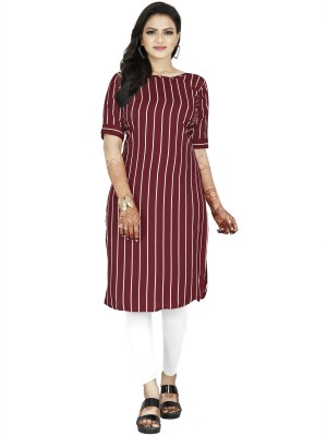 Modli 20 Fashion Women Striped Straight Kurta(Maroon)