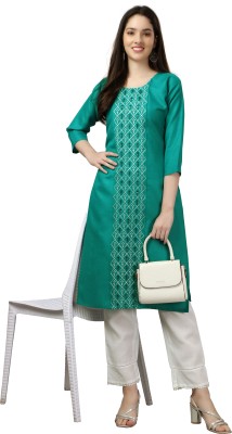 FANCYNINE Women Self Design A-line Kurta(Green)