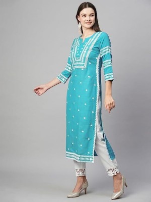 Neerajdwivediga Women Self Design Straight Kurta(Light Blue)