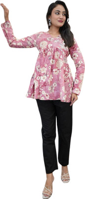 HouseofRivaa Casual Floral Print, Printed Women Pink Top