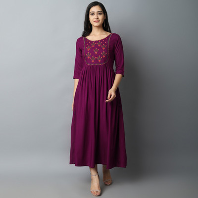 Kriska Women Embroidered A-line Kurta(Maroon)