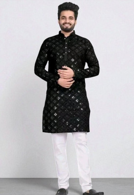 Bisswas Men Embellished Straight Kurta(Black)