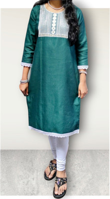 ASCREATION Women Self Design A-line Kurta(Green)