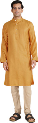 Fabindia Men Woven Design Straight Kurta(Yellow)