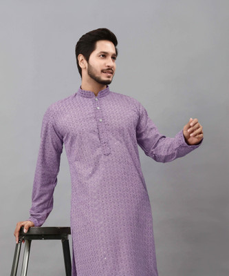 ALMORA Men Chikan Embroidery Ethnic Dress Kurta(Purple)