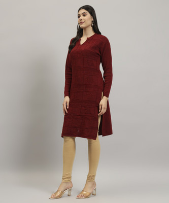 HERMISTON Women Solid Straight Kurta(Maroon)