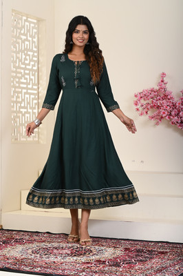 saadgee Women Printed Anarkali Kurta(Green)