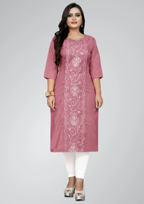 Ladylaz Women Self Design Straight Kurta(Pink)