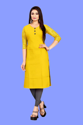 HOFC Women Solid Straight Kurta(Yellow)