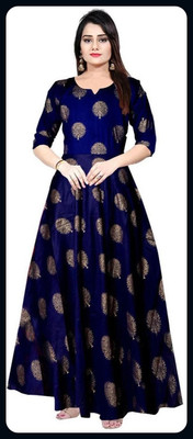RACHNA FASHION Women Printed Flared Kurta(Dark Blue)