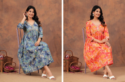 KPF Women Printed Anarkali Kurta(Multicolor)