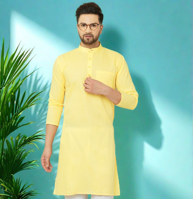 LEMONX Men Solid Straight Kurta(Yellow)
