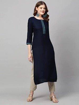 YASHVIRFASHION Women Self Design A-line Kurta(Dark Blue)