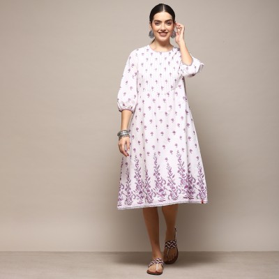 BIBA Women Printed Straight Kurta(Purple, White)